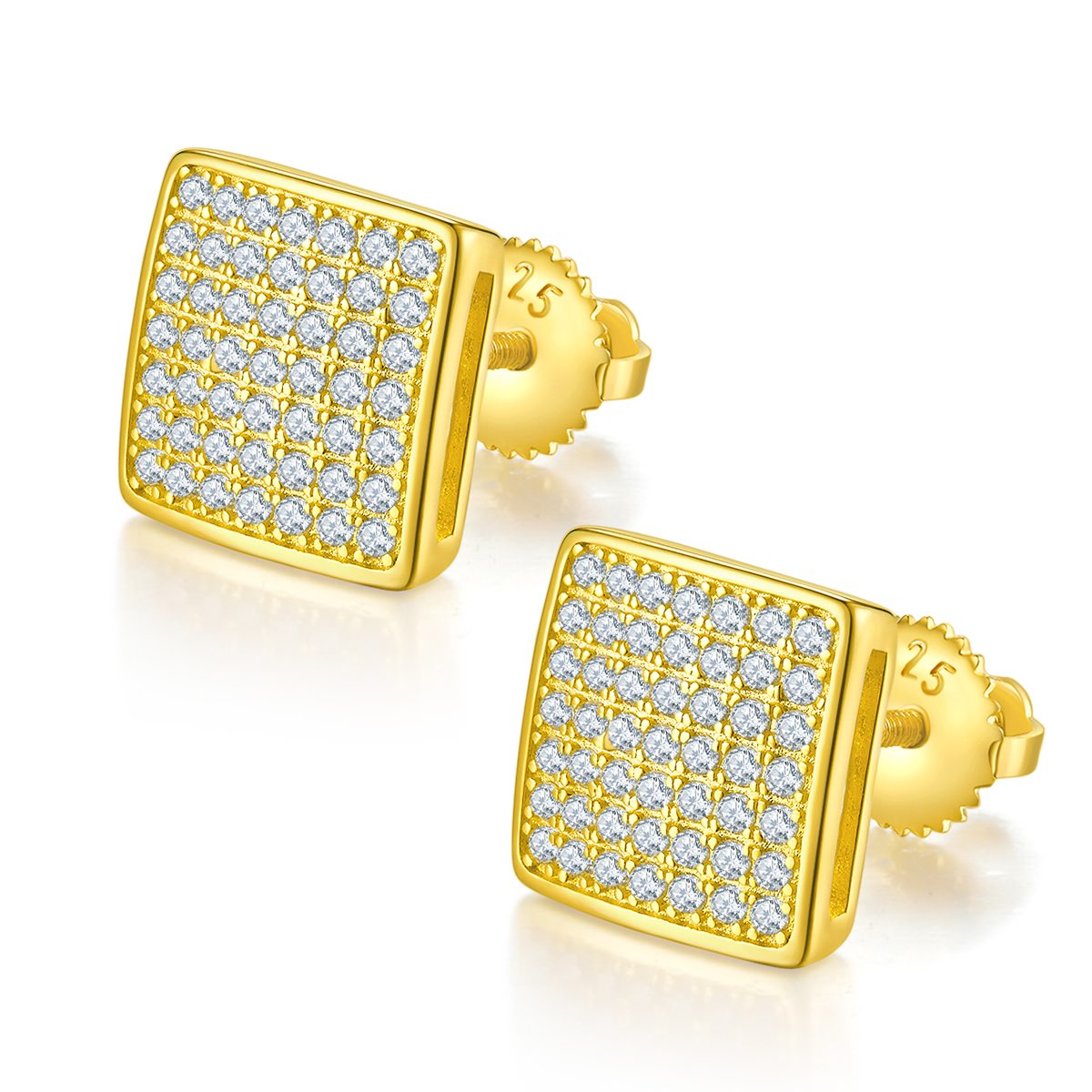 Square Curved S925 Silver Earrings with Threaded Moissanite Diamond Criolite D Grade 0.59CT