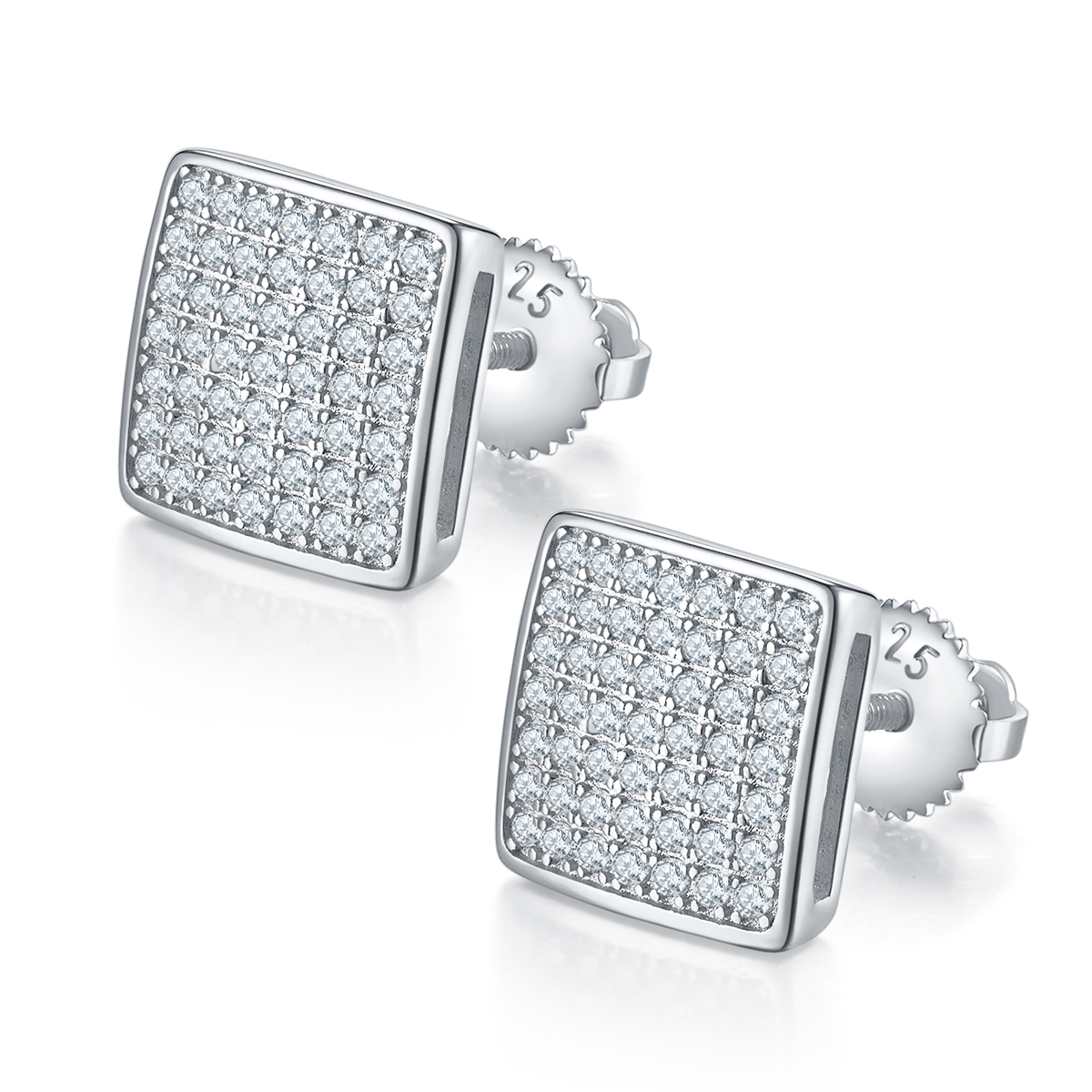 Square Curved S925 Silver Earrings with Threaded Moissanite Diamond Criolite D Grade 0.59CT