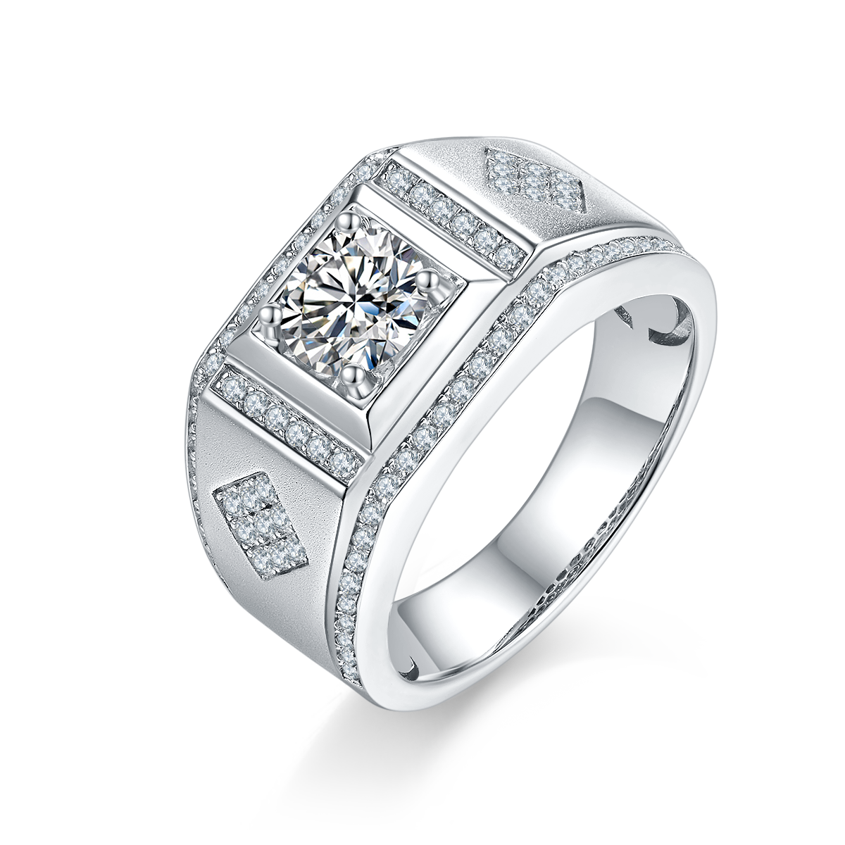 M75A S925 Silver Plated White Gold Moissan Diamond Men's Ring 1 Carat Grade D