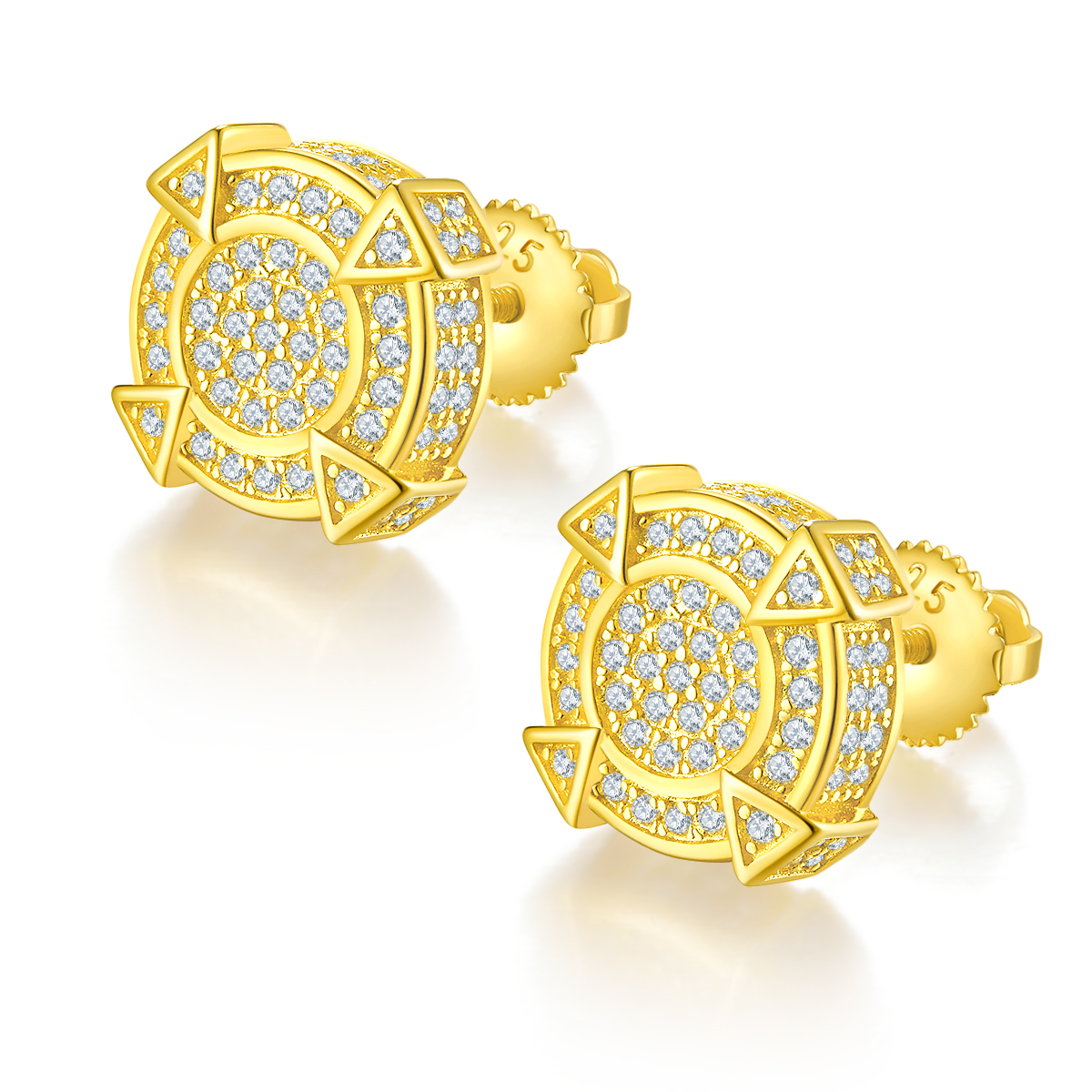 Round Pointed Post S925 Silver Earrings with Threaded Moissan Diamond Criolite D Grade 0.83CT