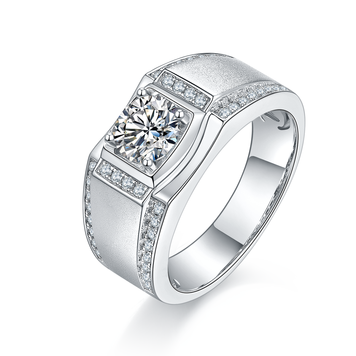 M77A S925 Silver Plated White Gold Moissan Diamond Men's Ring 1 Carat Grade D