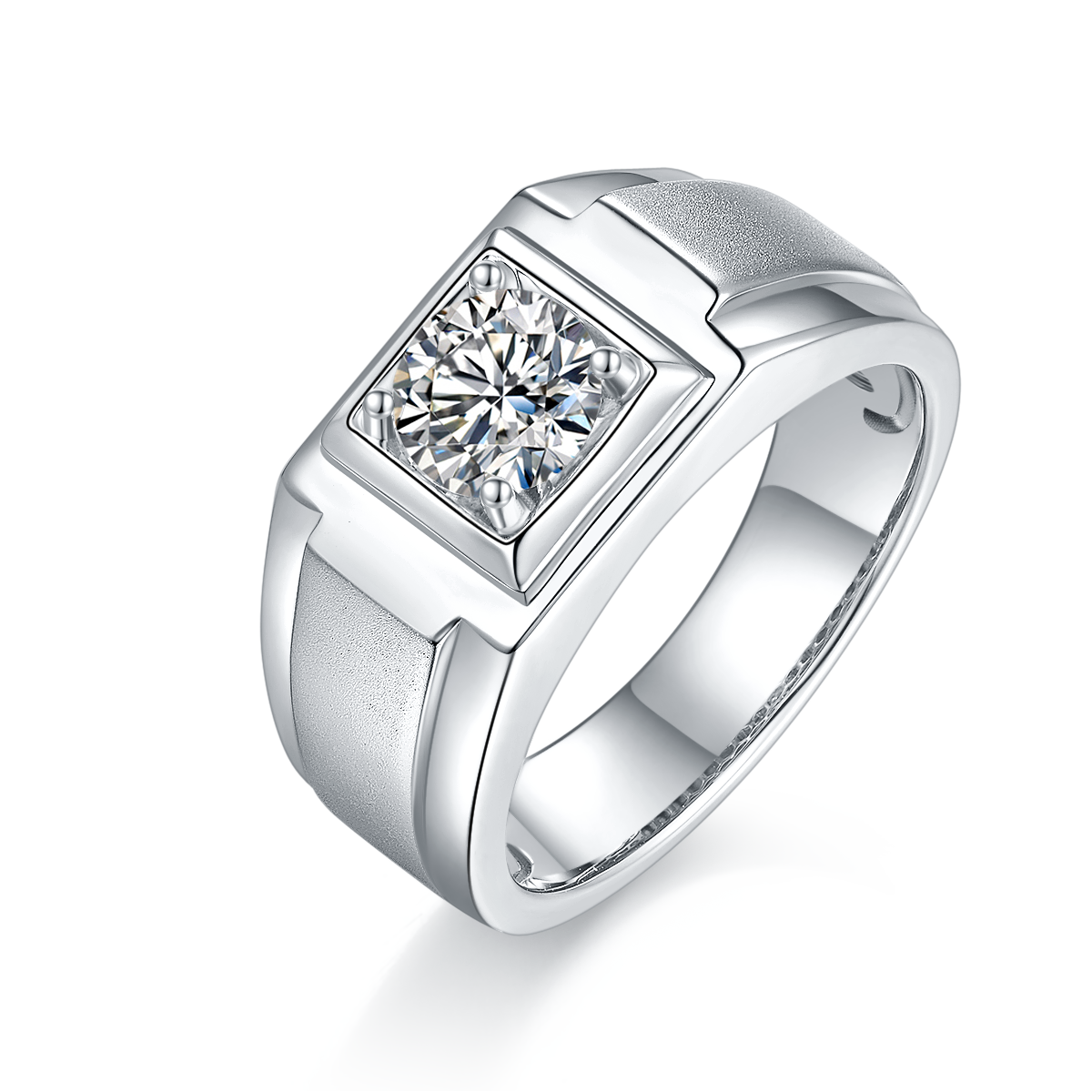 M70A S925 Silver Plated White Gold Moissan Diamond Men's Ring 1 Carat Grade D