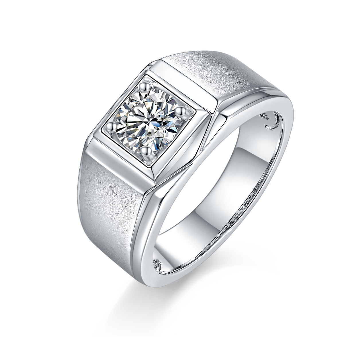 M72A S925 Silver Plated White Gold Moissan Diamond Men's Ring 1 Carat Grade D