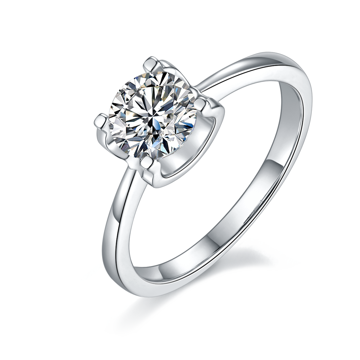 Straight Arm Classic Bullhead S925 Silver Plated White Gold Moissan Diamond Women's Ring 1 Carat D