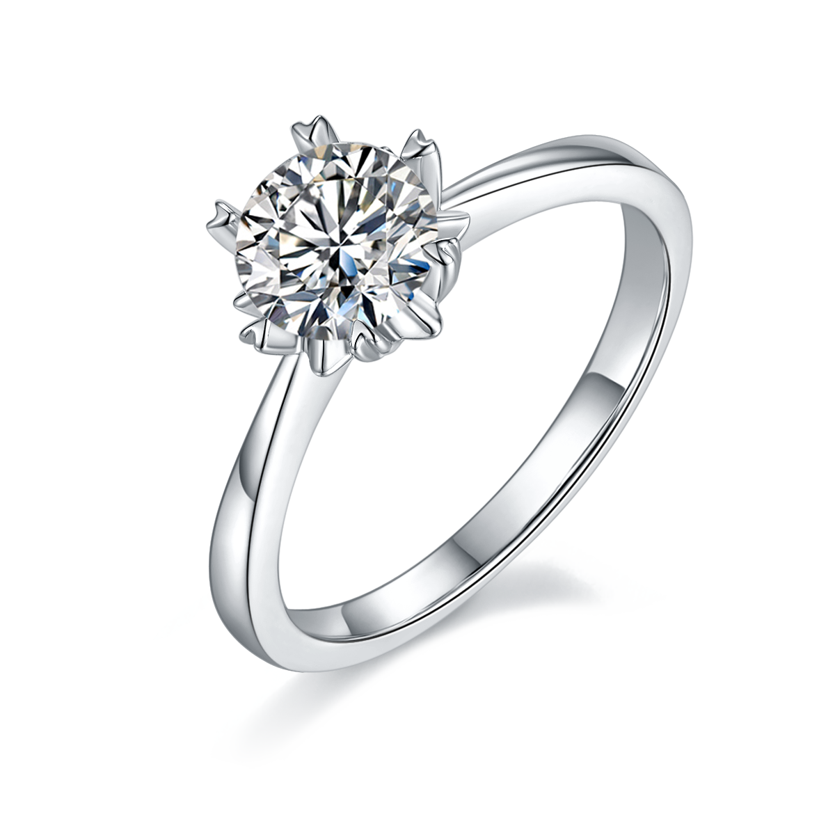 Straight Arm Classic Snowflake S925 Silver Plated White Gold Moissan Diamond Women's Ring 1 Ct D