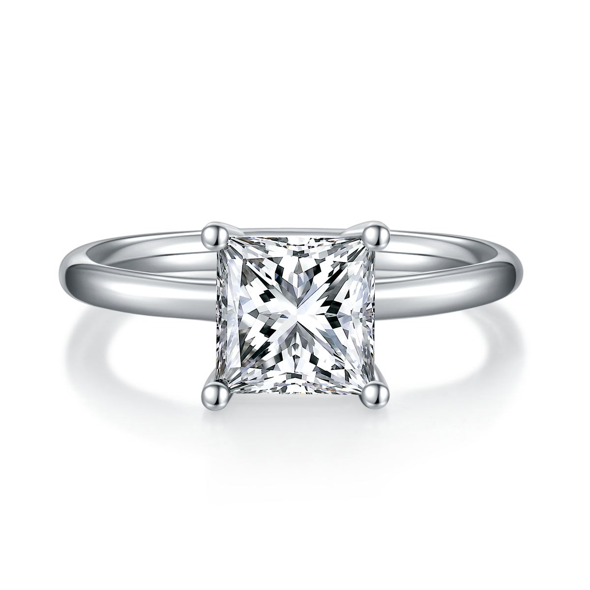 Classic Square S925 Silver Plated White Gold Moissan Diamond Women's Ring 3.0 Ct Grade D